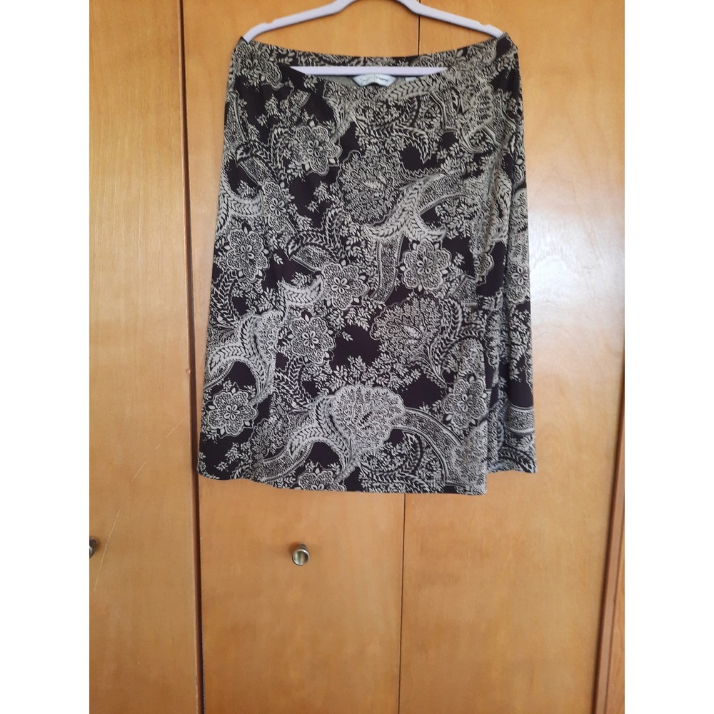Soft by Avenue Womens Black Cream Paisley Floral Midi Skirt Size 14/16 A-Line